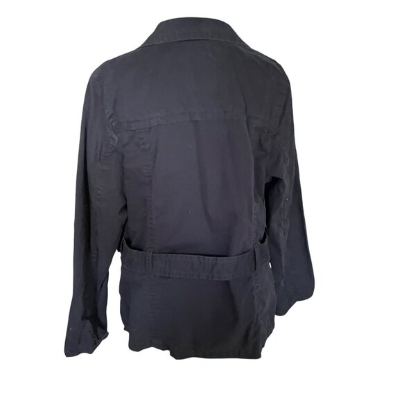 Black Womens Button-Up Cotton Jacket With Pockets & Floral Lining - Picture 4 of 6